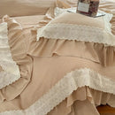 Beige & white lace ruffles bedding set – bedroom duvet cover