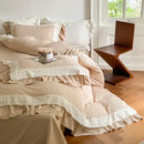 Beige & white lace ruffles bedding set – bedroom duvet cover