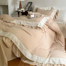 Beige & white lace ruffles bedding set – bedroom duvet cover