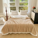 Beige & white ribbed coral fleece jacquard blanket bedroom throw