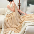 Beige & white ribbed coral fleece jacquard blanket bedroom throw