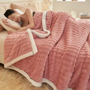 Beige & white striped rabbit plush blanket bedroom quilted throw
