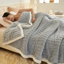 Beige & white striped rabbit plush blanket bedroom quilted throw
