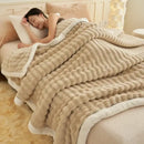 Beige & white striped rabbit plush blanket bedroom quilted throw
