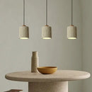 Beige wood grain columnar micro cement pendant light kitchen decor
