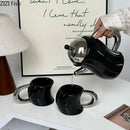 Bending design ceramic coffee mug and teapot set black & silver dining