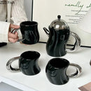 Bending design ceramic coffee mug and teapot set black & silver dining