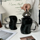 Bending design ceramic coffee mug and teapot set black & silver dining