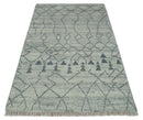 Custom Made Hand Knotted Beige And Gray Moroccan Trellis Blended Wool Rug