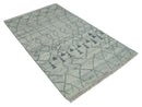 Custom Made Hand Knotted Beige And Gray Moroccan Trellis Blended Wool Rug