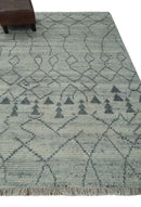 Custom Made Hand Knotted Beige And Gray Moroccan Trellis Blended Wool Rug