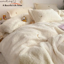 Berber fleece star embroidery bedding set cream white bedroom plush