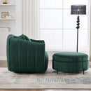 Oversized 40.35 in. Velvet Swivel Barrel Accent Chair and Ottoman Set with Storage, Green