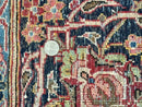Red Persian Kashan Rug 10x14, Hand-Knotted Semi Antique Floral Medallion Handmade Wool Carpet, Red & Navy Blue