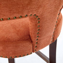 Mid Century Modern Counter Height Bar Stools Set of 2, Farmhouse Linen Fabric Upholstered Accent Chair Curved Backrest with Copper Nails around,Kitchen Chairs with Hardwood Frame, Orange