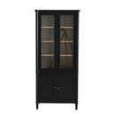 Vintage Display Cabinet with Double Glass Doors, Traditional Style for Collectibles - Black, Ash Wood Veneer, 73.25'' Tall