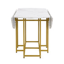 TOPMAX Space-Saving 5-Piece Extendable Kitchen Dining Table Set for Small Spaces - Round Faux Marble Top with Golden Frame, 4 Upholstered Chairs, Compact Foldable Design,White+Black