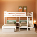 White Triple Bunk Bed With Storage Staircase Full Over Twin And Twin Bunk Bed