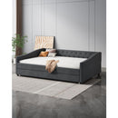 Full Size Daybed with Twin Size Trundle Upholstered Tufted Sofa Bed, with Button on Back and Copper Nail on Waved Shape Arms-Dark Grey
