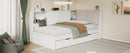 Wooden Twin Size L-shaped Daybed Corner Bed Under-bed Drawers  with Storage Bookcase and Upholstered Headboard and USB Charging Ports for Limited Space,White