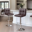 Bar Stools Set Of 2 Adjustable PU Leather Swivel Brown