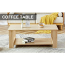A modern and practical log colored textured coffee table,tea table. The double-layer coffee table is made of MDF material. Suitable for living room 43.3"x21.6"x16.5"