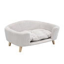 Elevated Dog Bed Frame for Small Dog, Corduroy Pet Couch Bed with Rubber Wood Legs and Supportive Foam, Beige, Easy Assembly