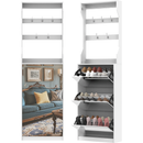 Mirror Shoe Cabinet With 3 Flip-Tier Drawers, Mirror Shoe Rack Organizer Store Ample Shoes, Hooks&Hangers For Organizing Clothes And Hats In The Entrance Or Hallway, White