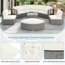 Patio Furniture Set Outdoor Daybed Rattan Sectional with Cushions and Center Table, Beige, Iron & Rattan, Multiple Sizes