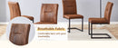 Table and chair set.A 49.6*30 Inch Transparent Tempered Glass Dining Table With Walnut Wood Grain MDF Legs.Paired With 4 Ergonomic Brown Technology Fabric Dining Chairs,Black Metal Legs.