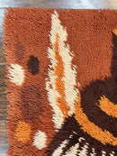 Rya Shag Rug 2x4, Rabbit in Top Hat, Wool, Orange, Vintage 1960s Danish Shag Rug