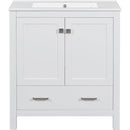 30" White Bathroom Vanity with Single Sink, Combo Cabinet Undermount Sink, Bathroom Storage Cabinet with 2 Doors and a Drawer, Soft Closing, Multifunctional Storage, Solid Wood Frame