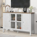 U-Can 47.2'' Retro TV Stand for TVs up to 43 Inches, Entertainment Center Media Console Cabinet with 3 Spacious Cabinets, Glass Cabinet Doors and Anti-tip Device for Living room