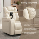 Home Theater Recliner with 270 Degree Swivel, PU Leather, Power Recliner with Tray Table, Phone Holder, Cup Holder, USB Port, White