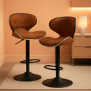 Bar Stools Set Of 2 Adjustable Counter Height PU Leather
