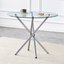Modern Round Clear Glass Dining Table with Unique Silver Metal Legs for 4-6 People