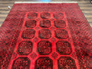Afghan Turkoman Rug 7x10, Vintage Yamud Beshir Bokhara Carpet, Red and Black Bukhara Hand-Knotted Oriental Wool Handmade Rug, Elephant Foot