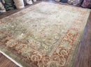 Vintage Indo Mahal Area Rug 9x12, Wool Hand-Knotted Laurel Green & Auburn Indian Carpet, 9 x 12 Floral Carpet, Living Room Rug