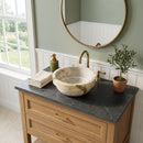 Bianco Giallo Marble Stepped Round Vessel Sink - 16"x16"x9" - Polished