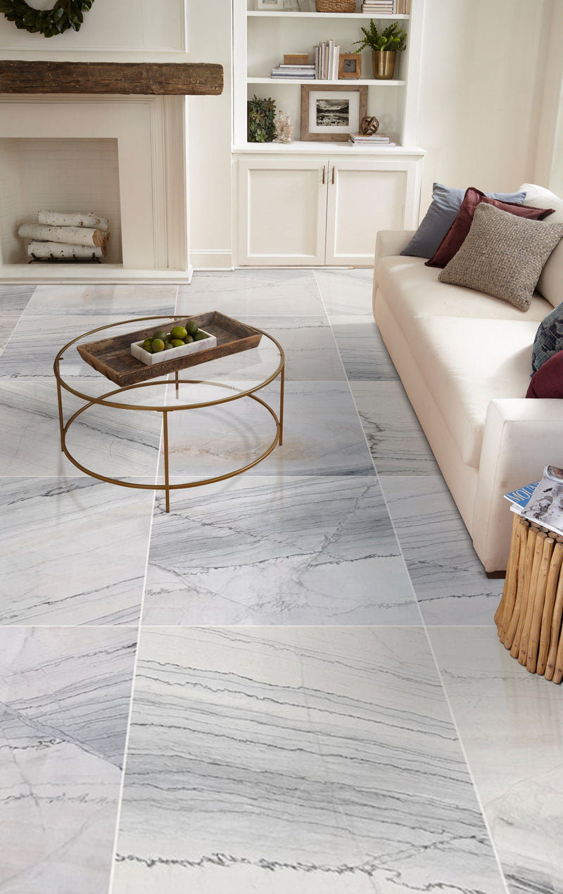 bianco massa white exotic marble 24x24 polished installed living room floor