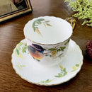 Bird pattern ceramic gold trimmed mug and saucer set dining room