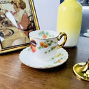 Bird pattern ceramic gold trimmed mug and saucer set dining room