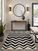 Black and Beige Chevron Design Hand Woven Dhurrie Rug
