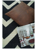 Black and Beige Chevron Design Hand Woven Dhurrie Rug