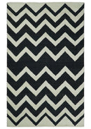 Black and Beige Chevron Design Hand Woven Dhurrie Rug