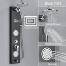 Black and chrome rainfall shower panel bathroom storage rack