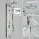 Black and chrome rainfall shower panel bathroom storage rack