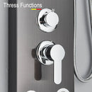 Black and chrome rainfall shower panel bathroom storage rack
