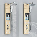 Black and chrome rainfall shower panel bathroom storage rack