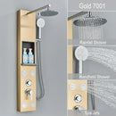 Black and chrome rainfall shower panel bathroom storage rack